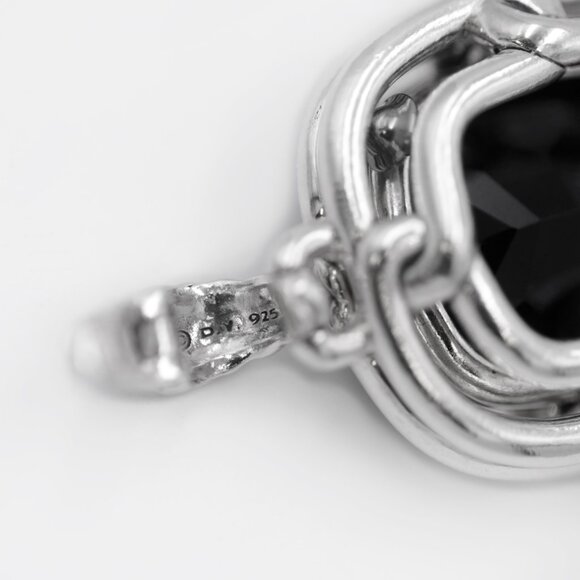 David Yurman 925 Silver Labyrinth Onyx and Diamond Pendant Necklace - Picture 3 of 6